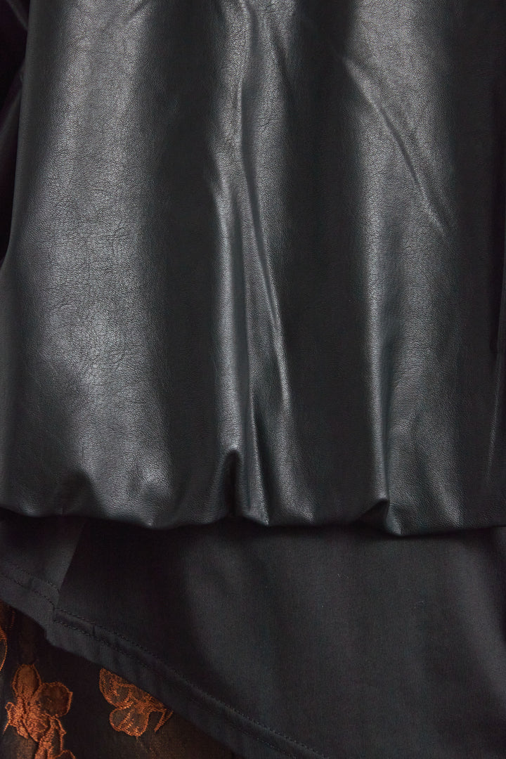 【SET】ビジューニットセットアップ+ラウンドシルエットエコレザーノーカラージャケット(2set)