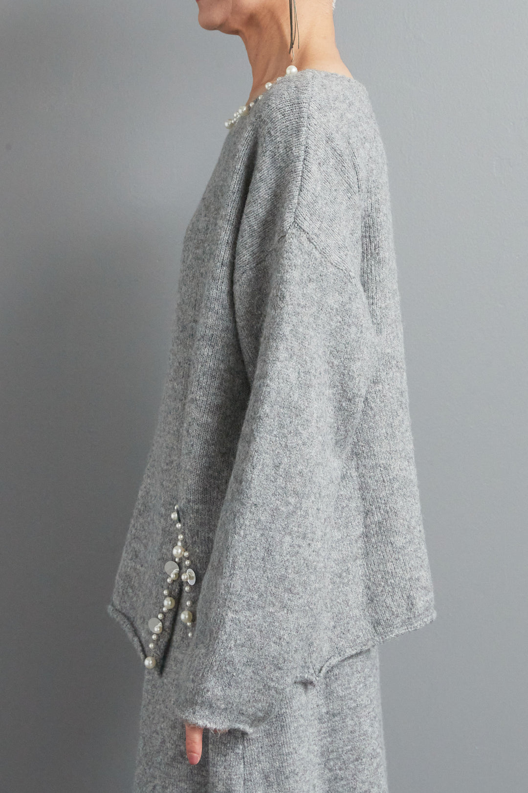 【SET】ビジューニットセットアップ+ラウンドシルエットエコレザーノーカラージャケット(2set)