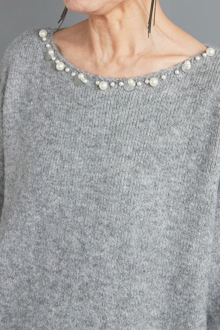 【SET】ビジューニットセットアップ+ラウンドシルエットエコレザーノーカラージャケット(2set)