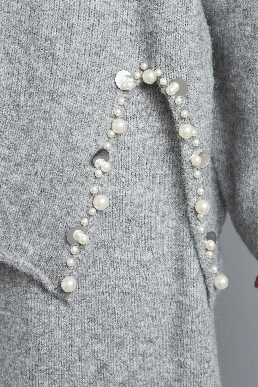 【SET】ビジューニットセットアップ+ラウンドシルエットエコレザーノーカラージャケット(2set)