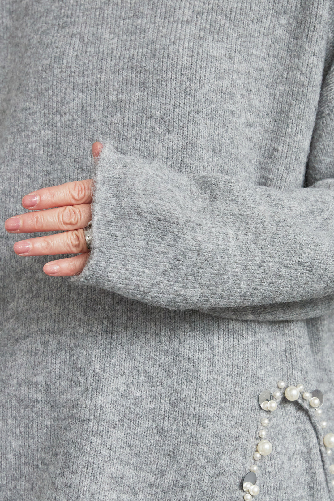 【SET】ビジューニットセットアップ+ラウンドシルエットエコレザーノーカラージャケット(2set)