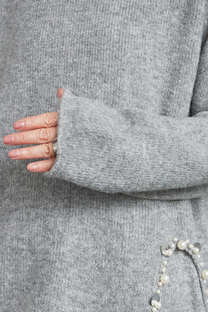 【SET】ビジューニットセットアップ+ラウンドシルエットエコレザーノーカラージャケット(2set)