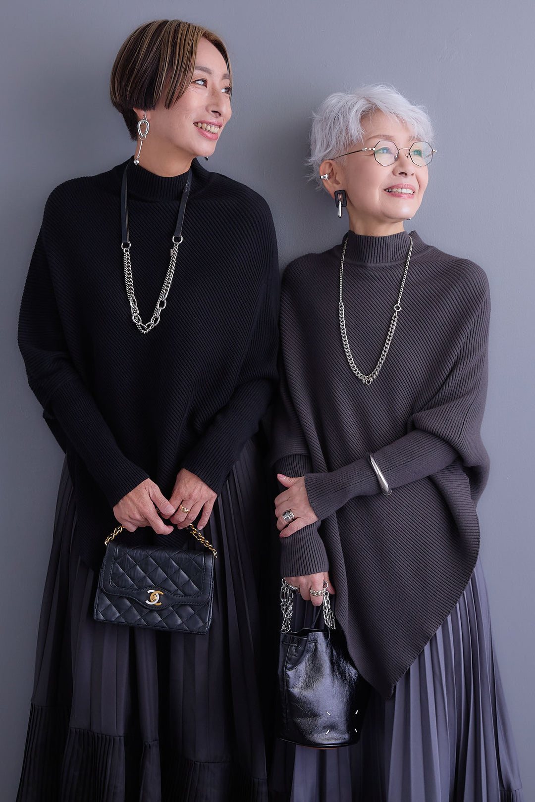 【SET】アシンメトリーオーバーニット+テディボアミディコート+アシンメトリープリーツスカート(3set)