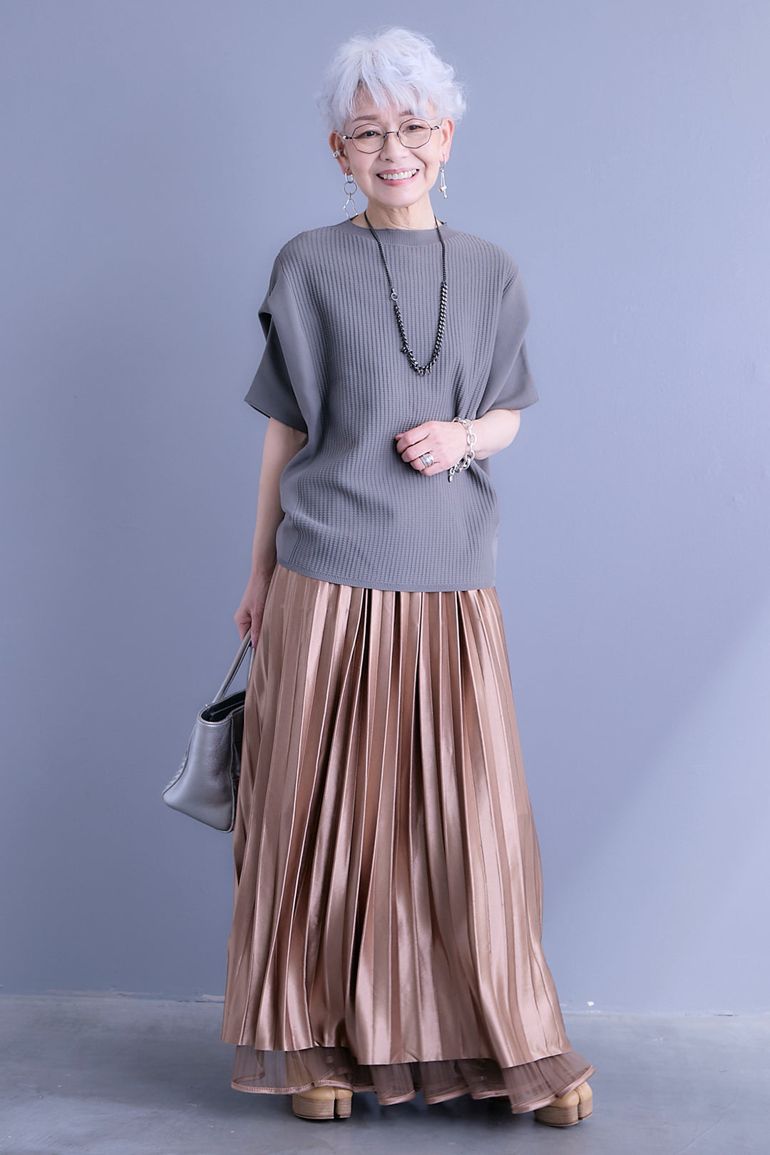 【SET】アップスリーブニットプルオーバー+2WAYラメサテンプリーツ×シアーティアードチュールスカート(2set)