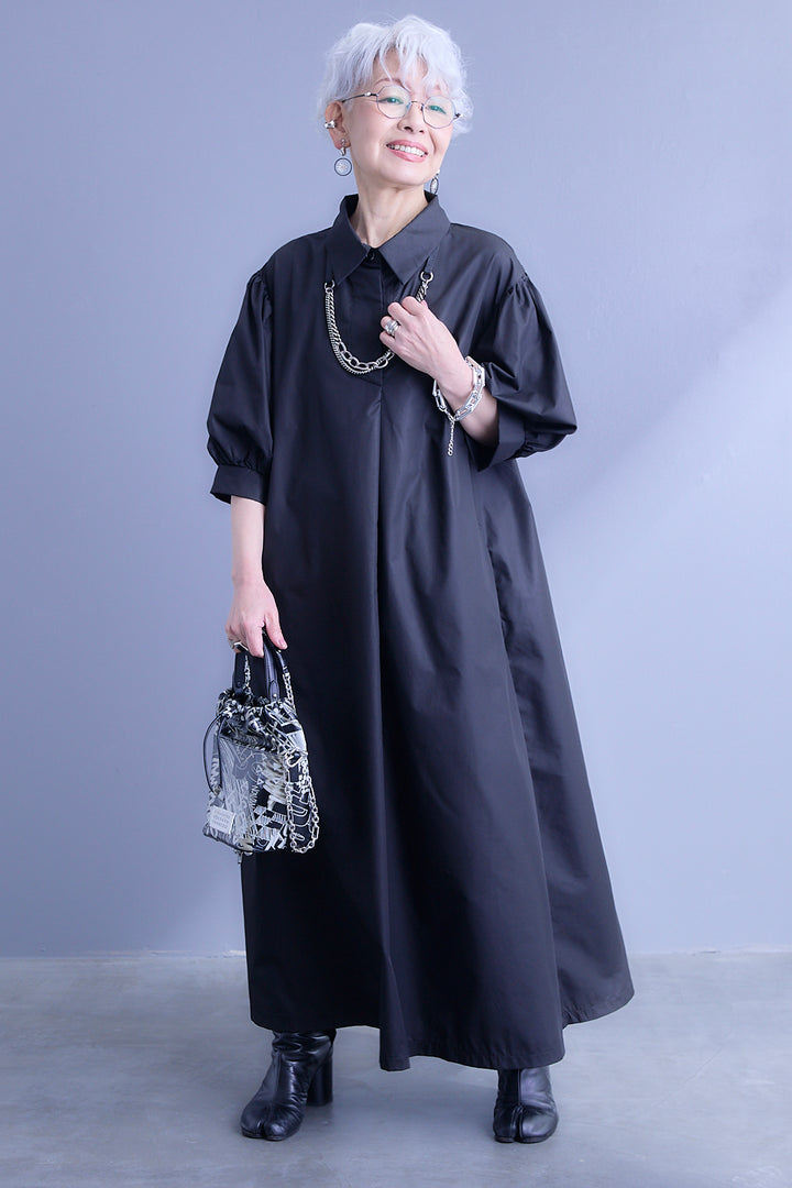 【予約】バックロゴエンブロイダリーボリュームスリーブシャツワンピース