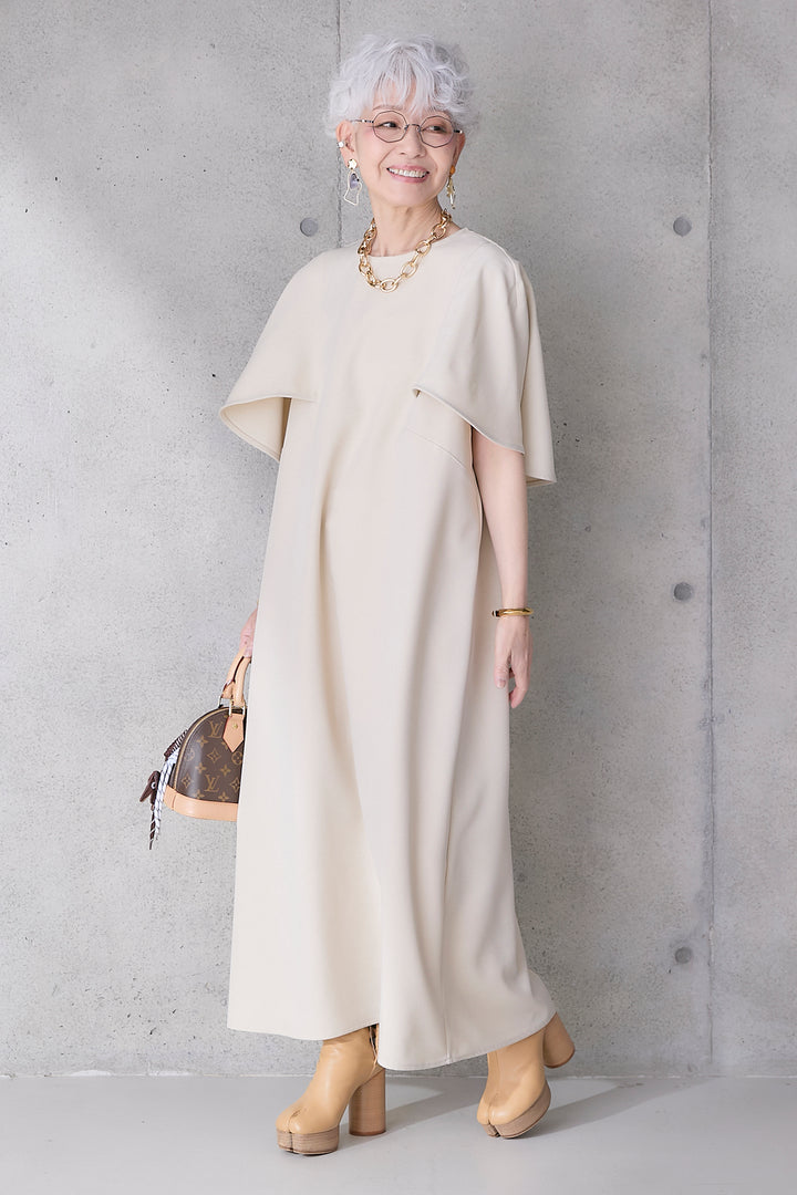 【予約】リネンタッチケープデザインワンピース