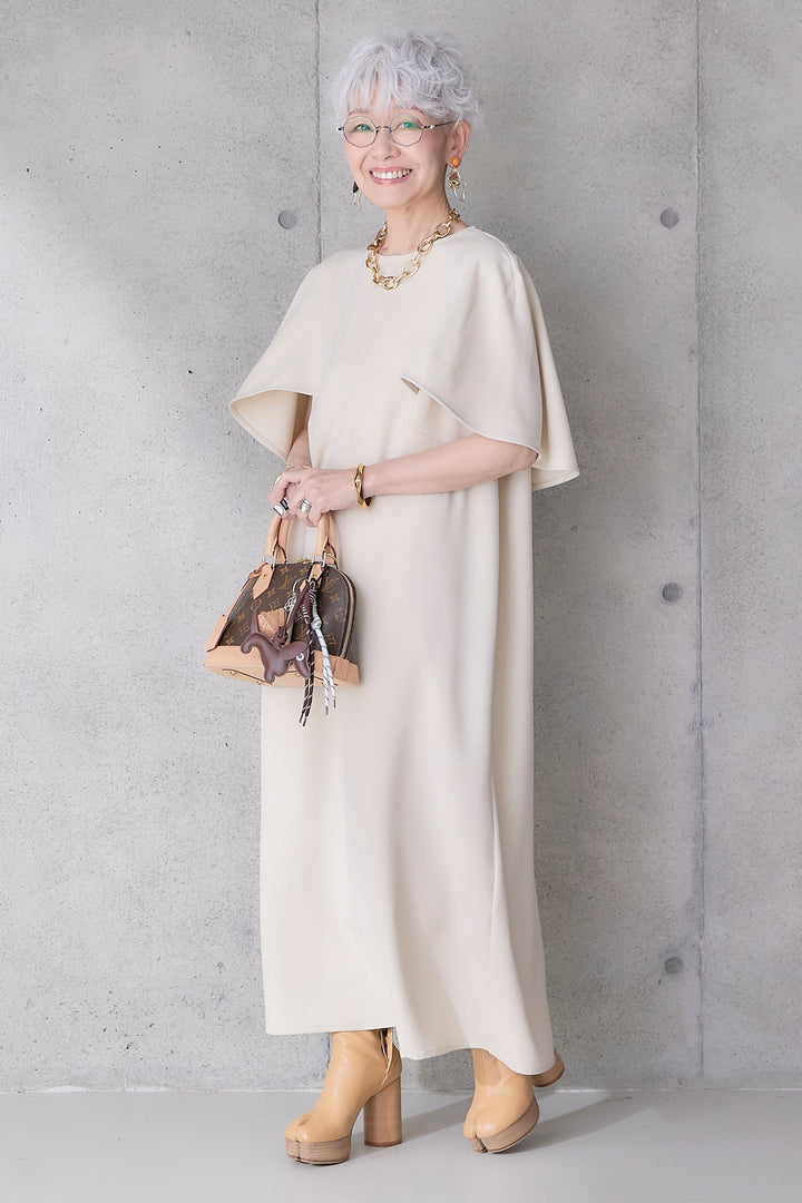 【予約】リネンタッチケープデザインワンピース