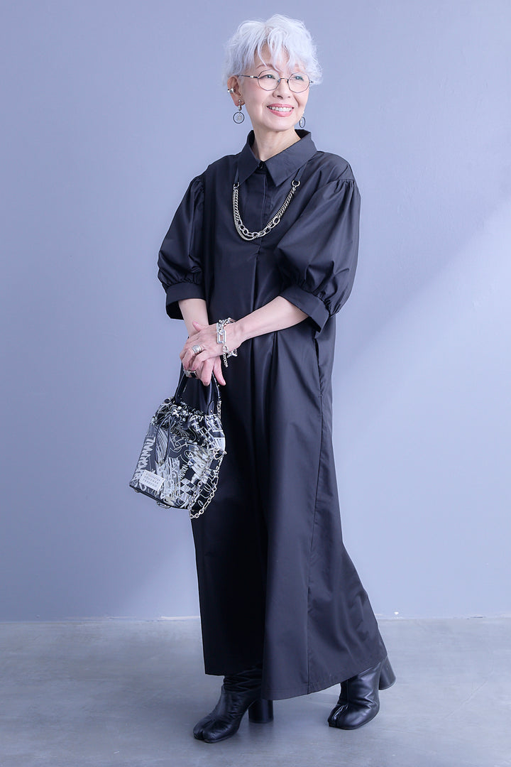 【予約】バックロゴエンブロイダリーボリュームスリーブシャツワンピース