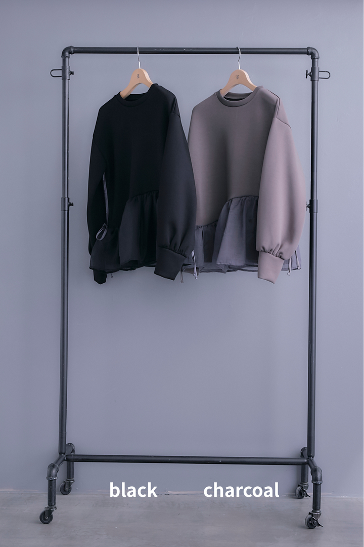 【SET】アシメペプラムオーガンジートップス+ベロアニュアンスアートスカート(2set)