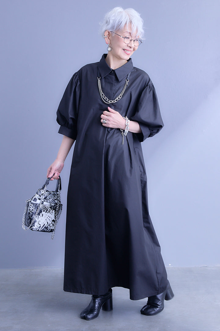 【予約】バックロゴエンブロイダリーボリュームスリーブシャツワンピース