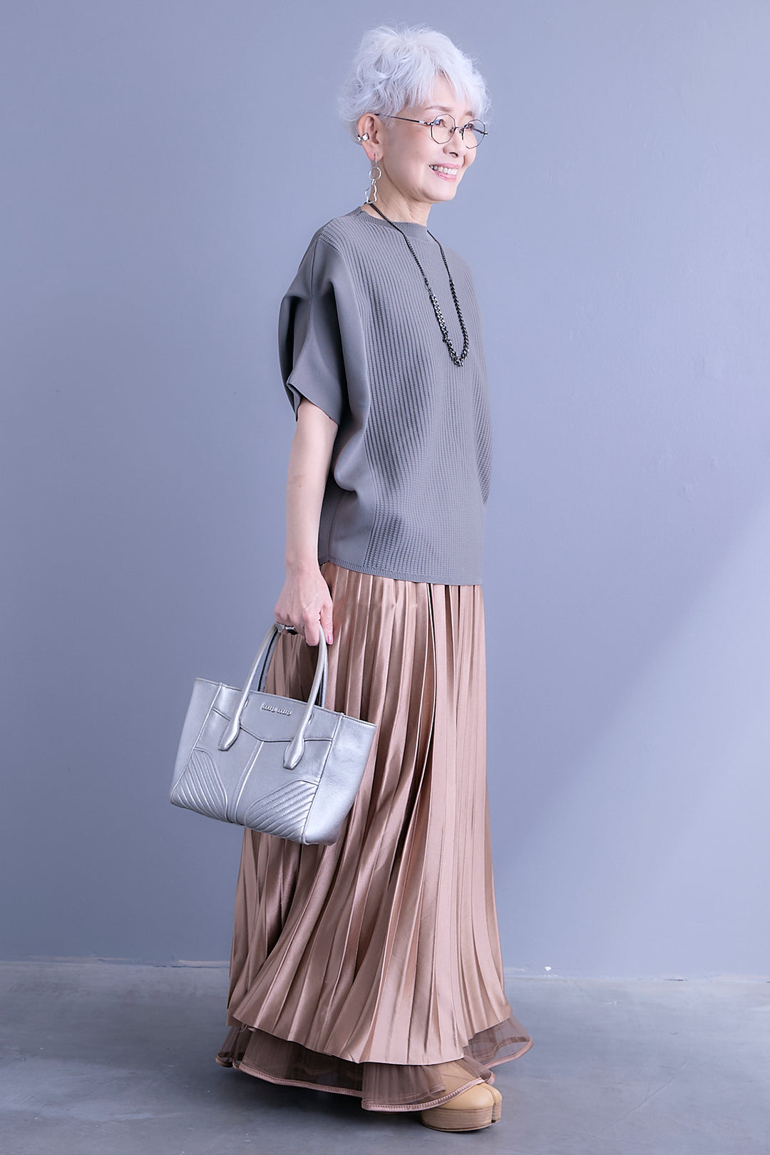 【SET】アップスリーブニットプルオーバー+2WAYラメサテンプリーツ×シアーティアードチュールスカート(2set)