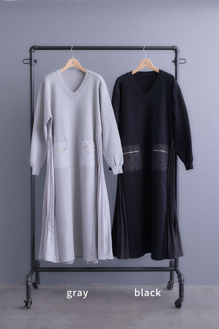 【予約】ZIPポケットサイドプリーツニットワンピース