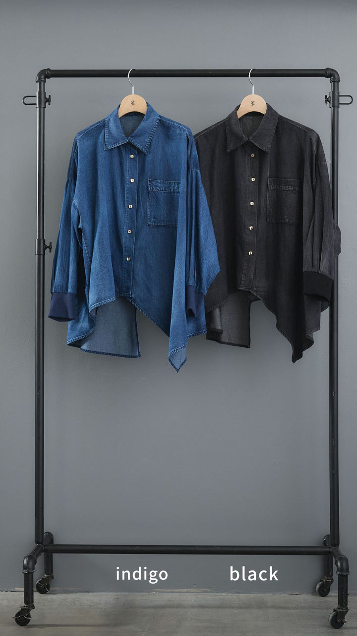 【SET】ヴィンテージアシンメトリーデニムシャツ+テディボアミディコート+デニムドッキングプリーツスカート(3set)