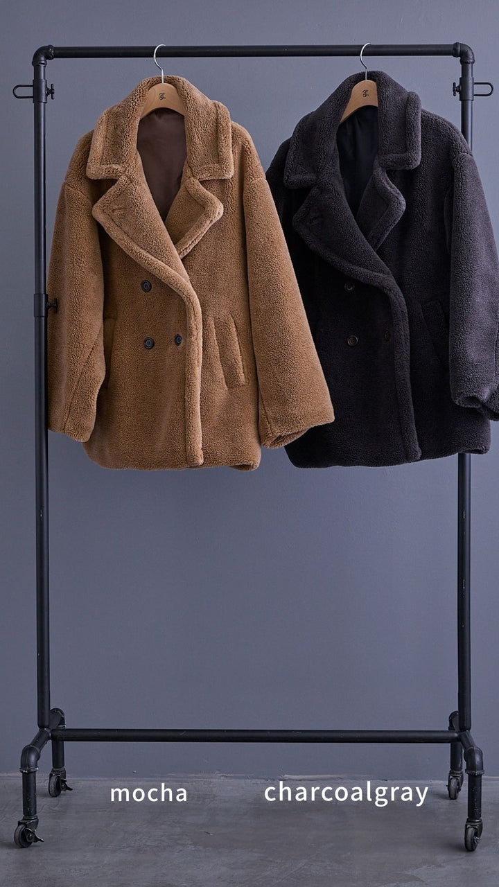 【SET】ヴィンテージアシンメトリーデニムシャツ+テディボアミディコート+デニムドッキングプリーツスカート(3set)