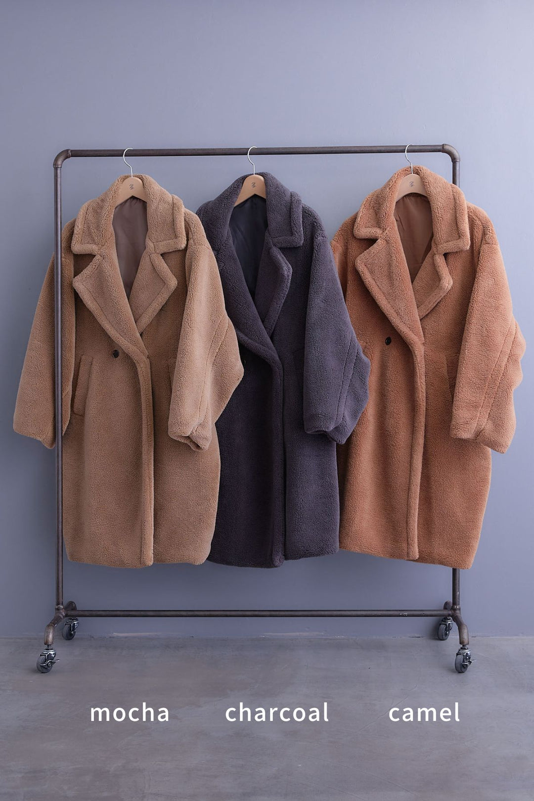 【SET】アシンメトリーオーバーニット+テディボアロングコート+アシンメトリープリーツスカート(3set)