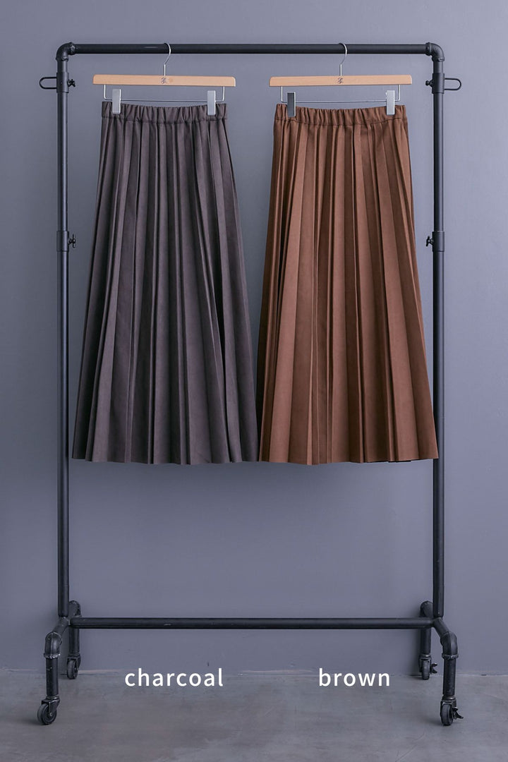 【SET】カーデケープVネックニット+スエードロングプリーツスカート(2set)