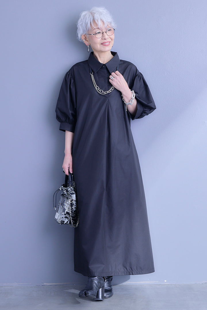 【予約】バックロゴエンブロイダリーボリュームスリーブシャツワンピース