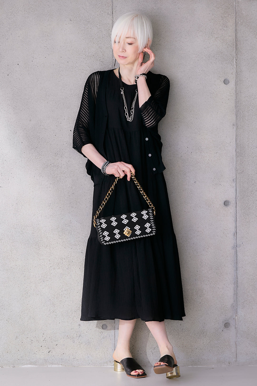 【予約】クレープジャガードティアードワンピース