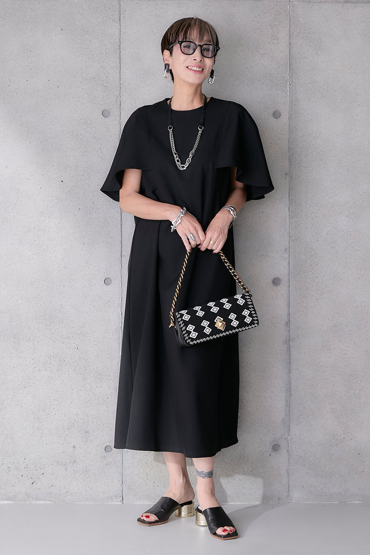 【予約】リネンタッチケープデザインワンピース