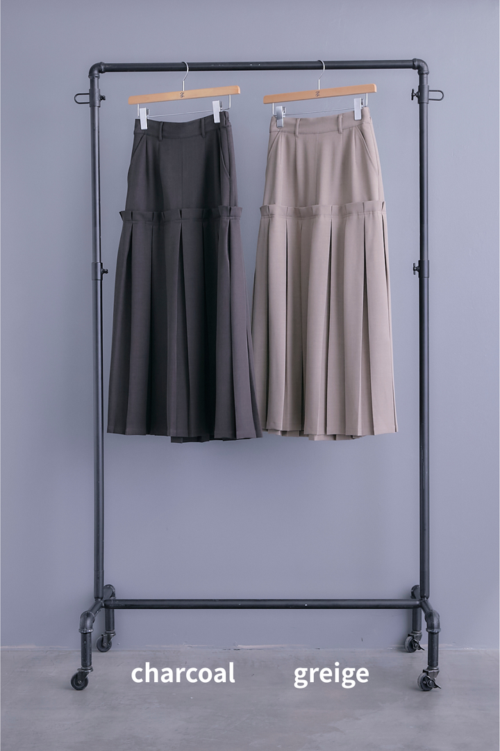 【SET】アイラッシュレースボリュームスリーブシャツ+アシンメトリーロンT+ボックスプリーツロングスカート(3set)