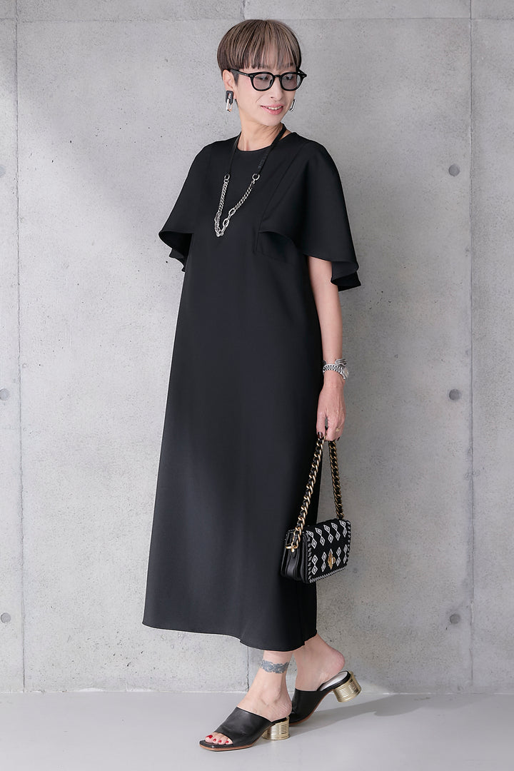 【予約】リネンタッチケープデザインワンピース