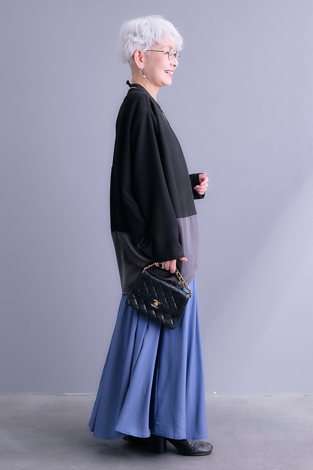 【SET】サテンコンビドルマンチュニック+テンセルデニムフレアスカート(2set)