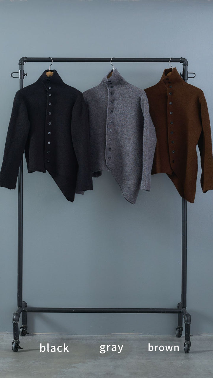 【SET】アシメハイネックボタンニット+アシメレイヤードワイドパンツ(2set)