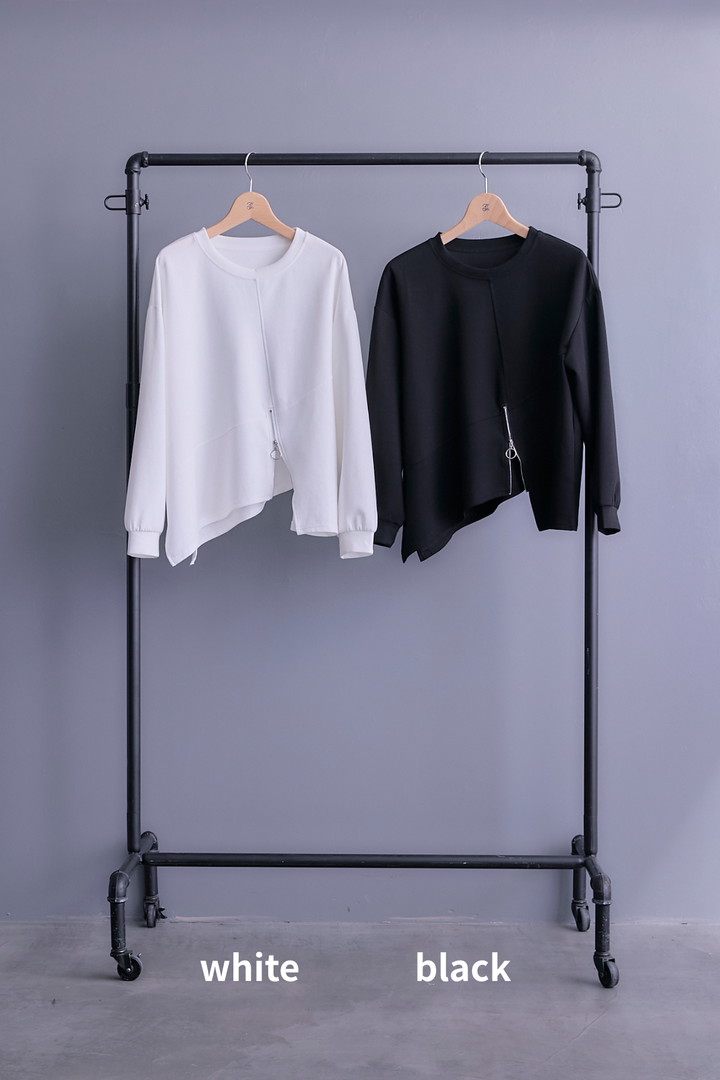 【SET】アシメリングZIPデザインプルオーバー+アシンメトリープリーツスカート(2set)