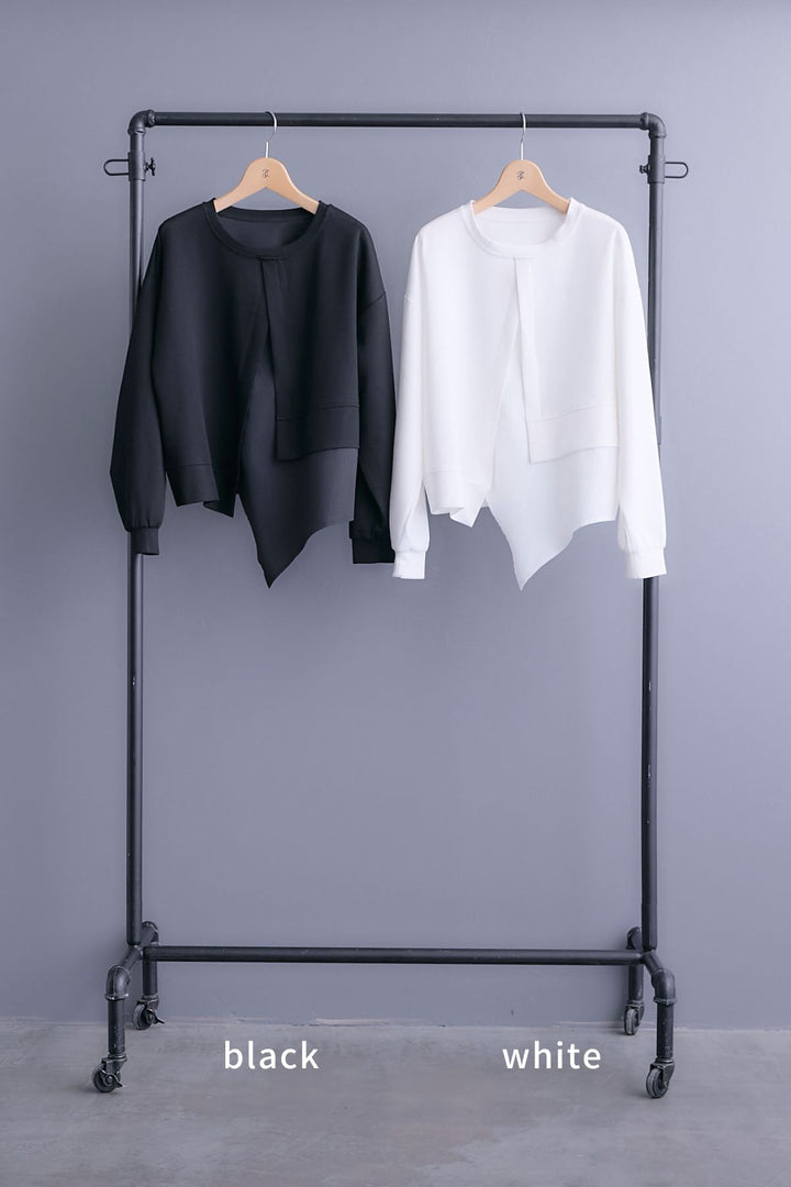 【SET】レイヤードデザインアシンメトリープルオーバー+アシンメトリープリーツスカート(2set)