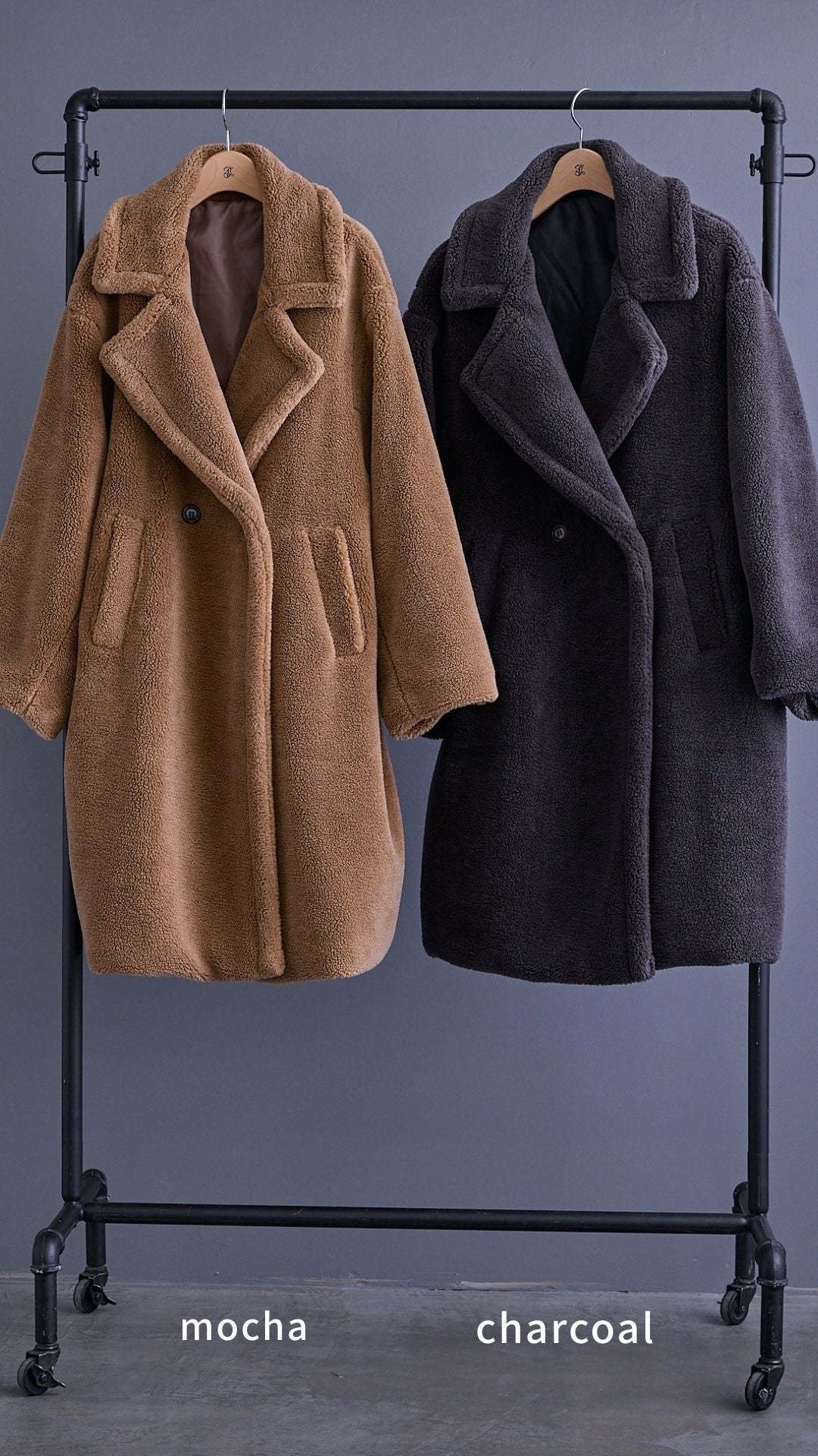 【SET】アシンメトリーロンT+テディボアロングコート+アシンメトリープリーツスカート(3set)