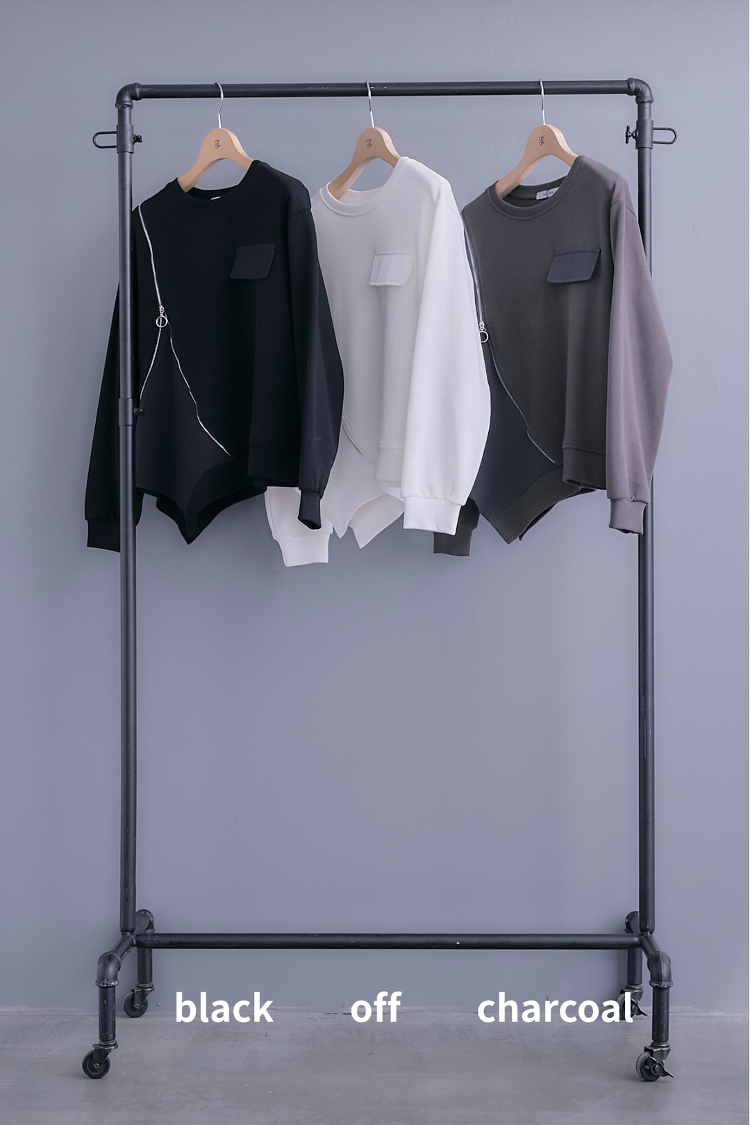 【SET】ショルダーZIPアシメデザインプルオーバー+ウォーターアートフレアスカート(2set)