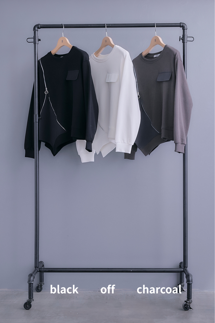 【SET】ショルダーZIPアシメデザインプルオーバー+ウォーターアートフレアスカート(2set)