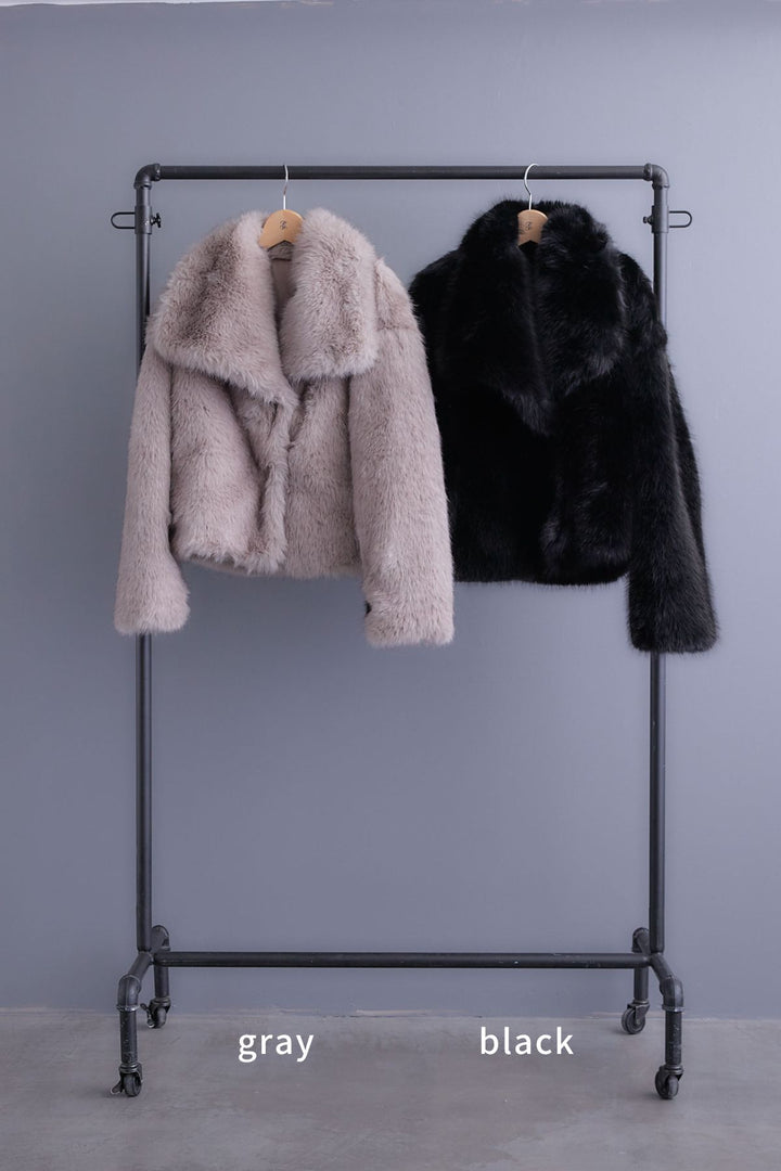 【SET】アシンメトリーオーバーニット+オーバーカラーファーコート+アシンメトリープリーツスカート(3set)