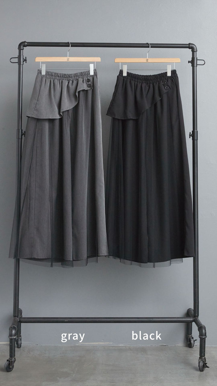 【SET】アレンジネックファーZIPニット+アシメチュールレイヤードワイドパンツ(2set)