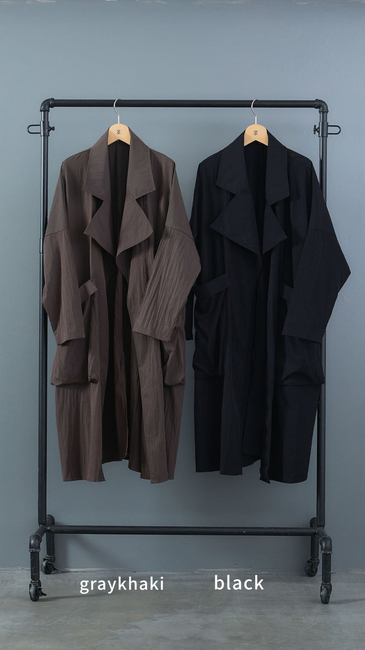 【SET】アシンメトリーロンT+ワッシャートレンチライクライトコート+レザーライクプリーツスカート(3set)