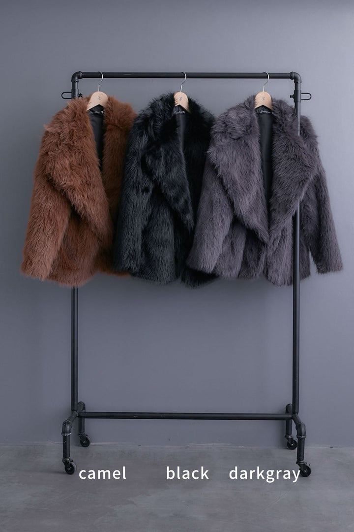 【SET】アシンメトリーオーバーニット+テーラードカラーファーコート+アシンメトリープリーツスカート(3set)