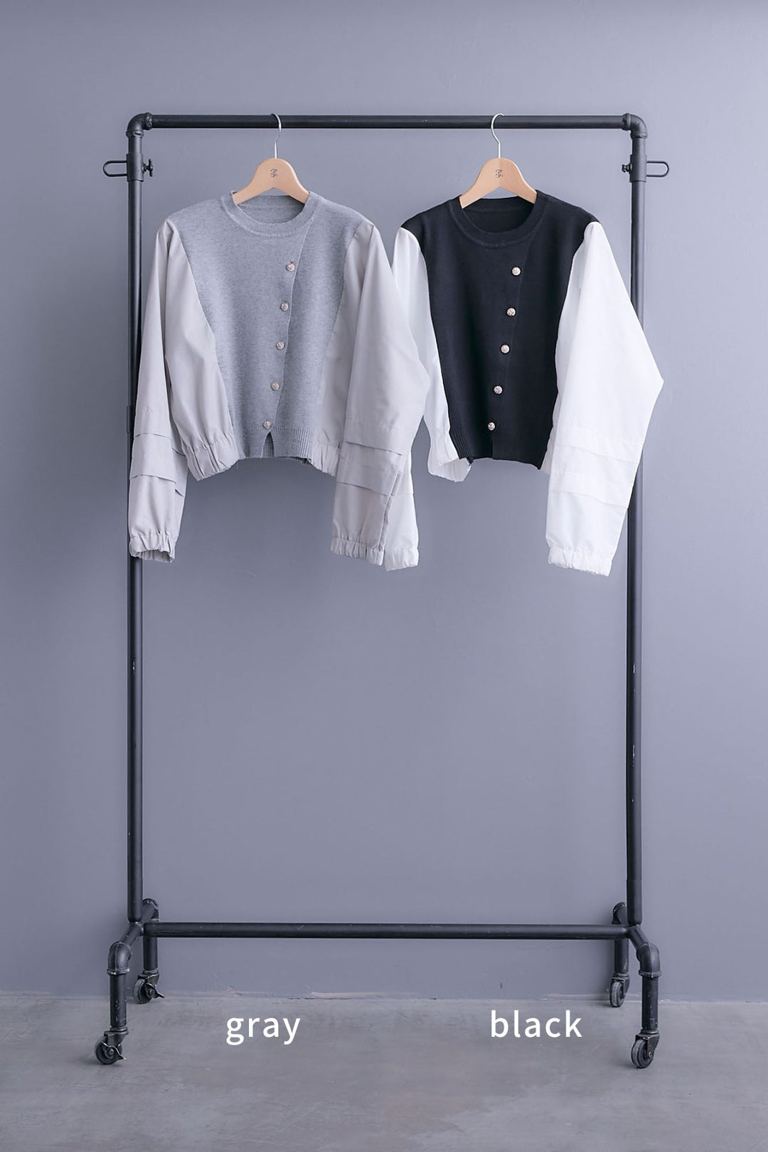 【SET】タックスリーブシャツニットコンビプルオーバー+ダブルプリーツロングスカート(2set)