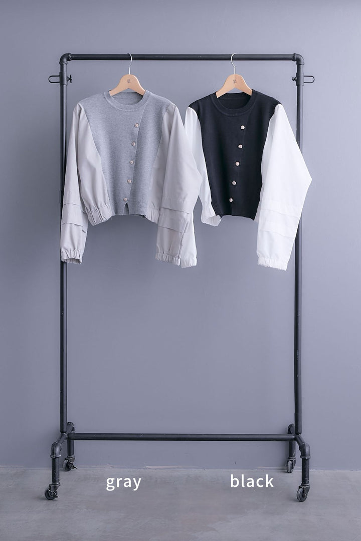 【SET】タックスリーブシャツニットコンビプルオーバー+ダブルプリーツロングスカート(2set)