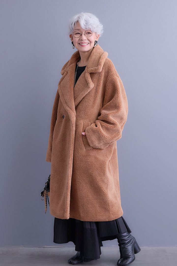 【新色追加】【SET】アシンメトリーロンT+テディボアロングコート+アシンメトリープリーツスカート(3set)