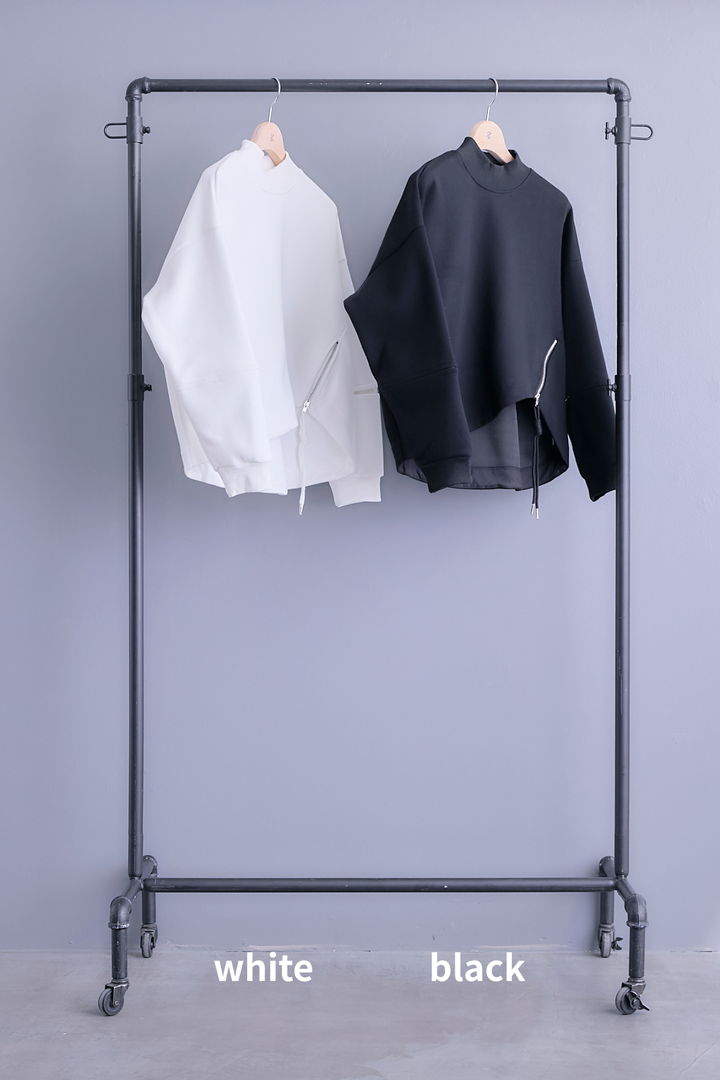 【SET】リブハイネックアシメZIPデザインプルオーバー+プリーツタックデニムスカート(2set)