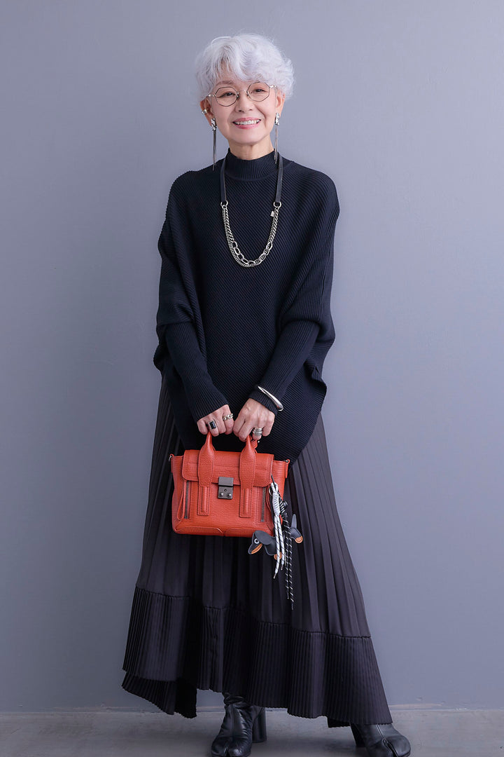 【新色追加】【SET】アシンメトリーオーバーニット+アシンメトリープリーツスカート(2set)