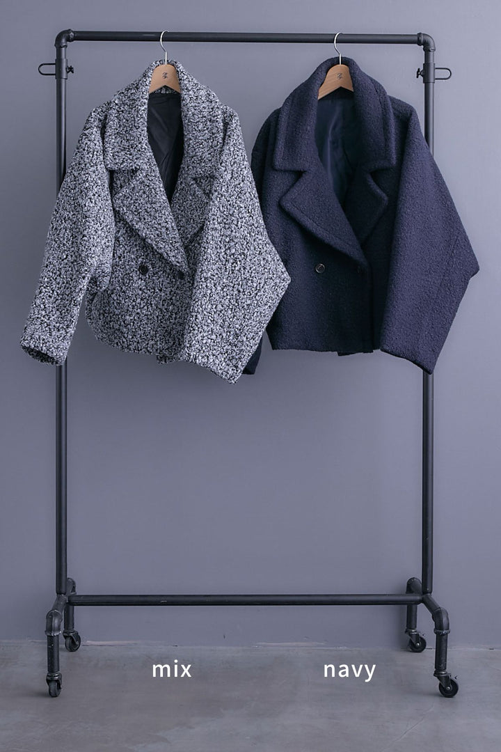 【SET】アシンメトリーオーバーニット+ブークレーオーバーミディコート+アシンメトリープリーツスカート(3set)