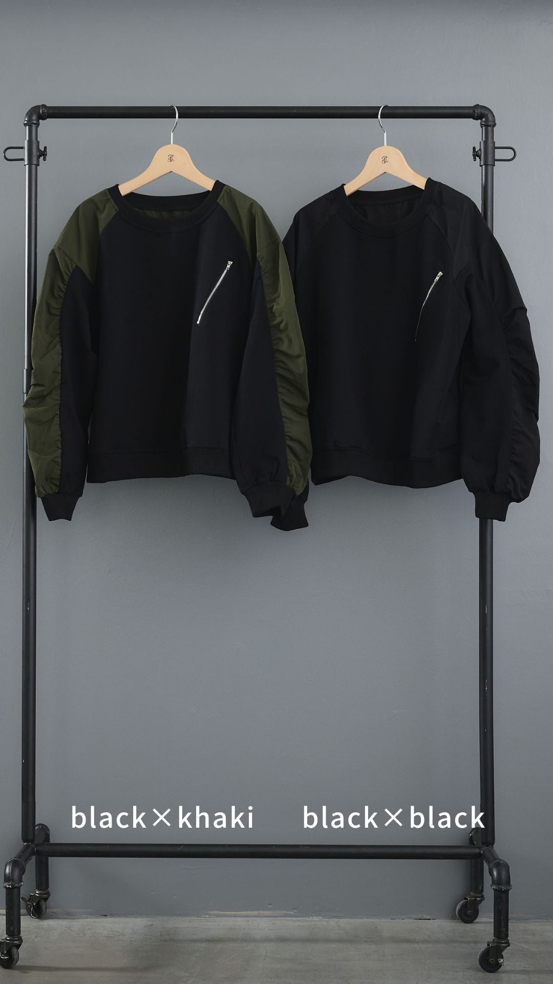 【予約】ZIPデザインギャザースリーブトップス