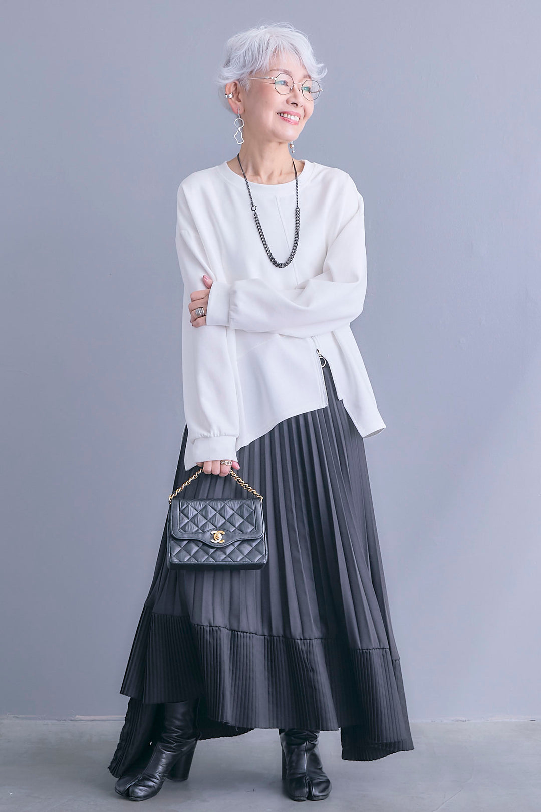 【SET】アシメリングZIPデザインプルオーバー+アシンメトリープリーツスカート(2set)