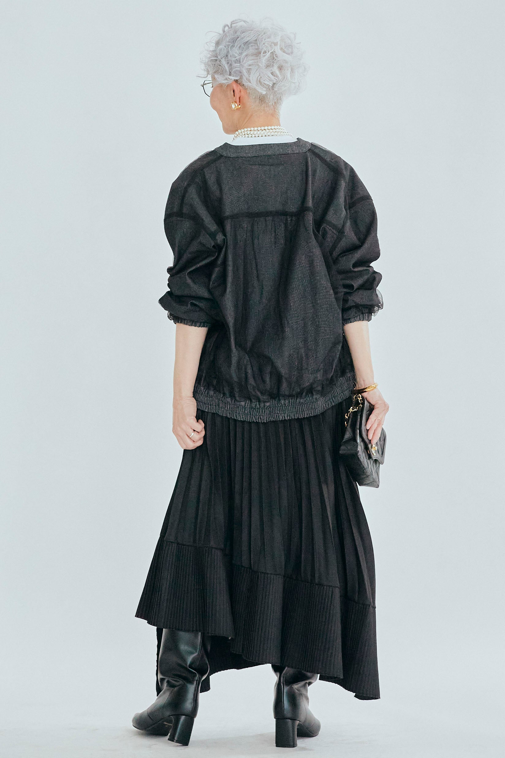 新品 リッスンフレーバー 切替アシメプリーツスカート 黒 無地 BLACK アシメ切替プリーツスカート 【P.CHECK×BLACK】｜LISTEN FLAVOR