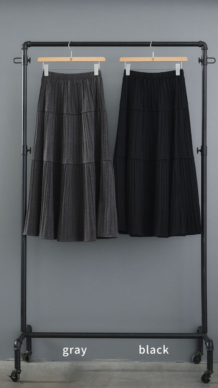 【SET】ドレープアシンメトリートップス+ニットプリーツティアードスカート(2set)