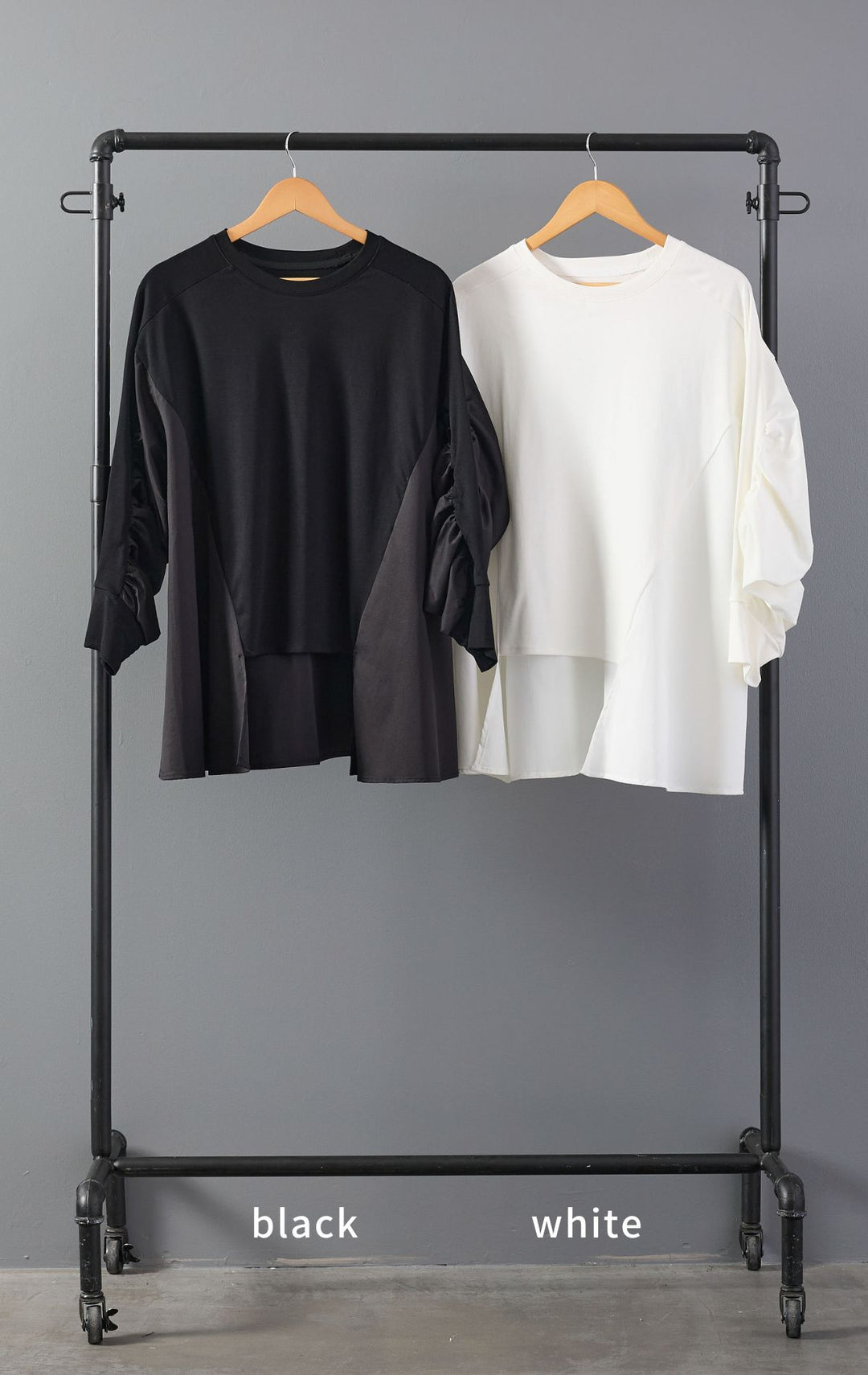 【SET】シャーリングスリーブバックロングプルオーバー+アシンメトリープリーツスカート(2set)