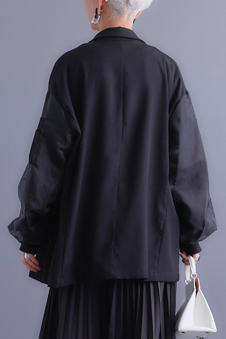 新品　AIJAN　袖チュールレイヤードMA-1風デザインジャケット　ダブル 即納/予約】袖チュールレイヤード MA-1風 デザインジャケット | hanao