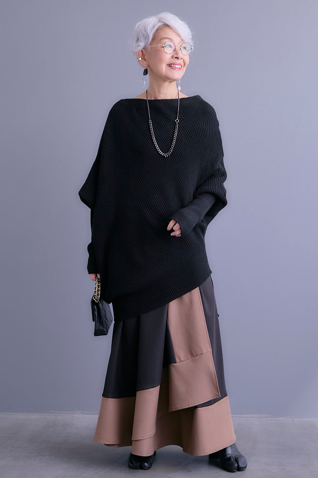 【予約】アシンメトリーボートネックドルマンニット