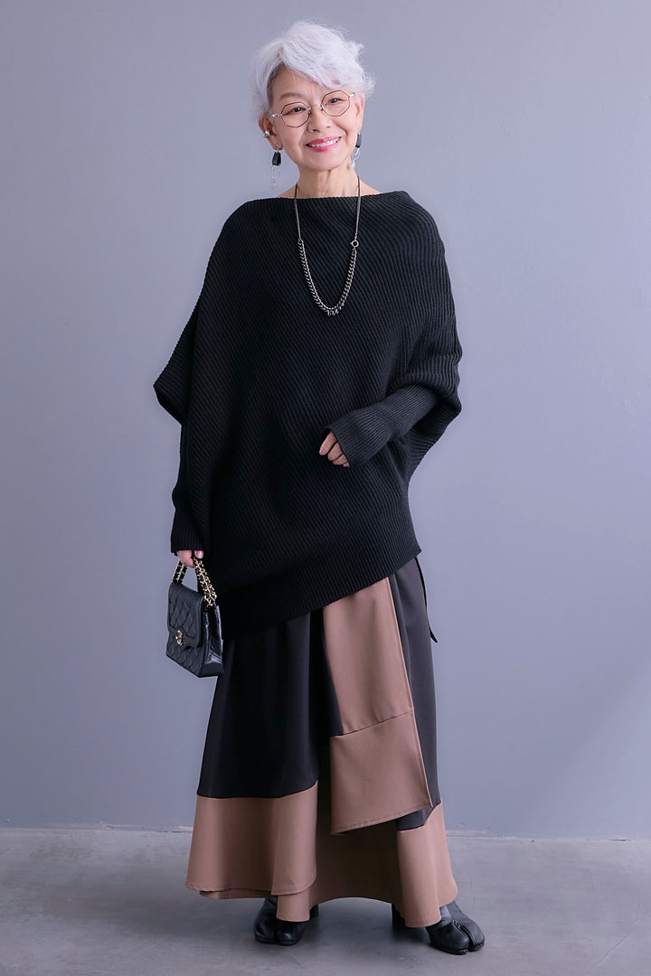 【予約】アシンメトリーボートネックドルマンニット